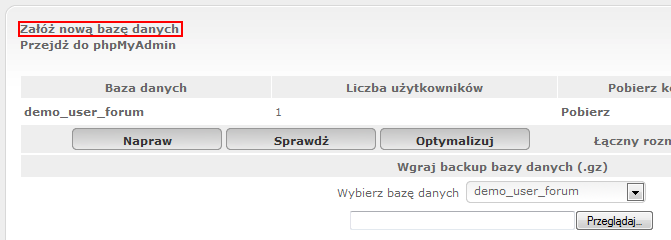 Link do zakładania nowej bazy danych Link do zakładania nowej bazy danych
