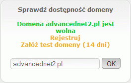 Domena jest dostępna do rejestracji Domena jest dostępna do rejestracji