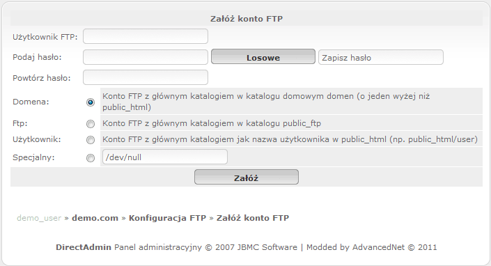 Zakładanie konta ftp Zakładanie konta ftp