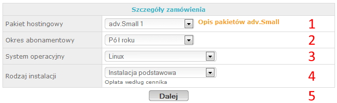 Zamówienie - krok 1 Zamówienie - krok 1